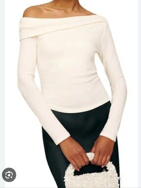 Reformation Elio One Shoulder Top Women Fior Di Latte  Cream Knit Sweater Chic